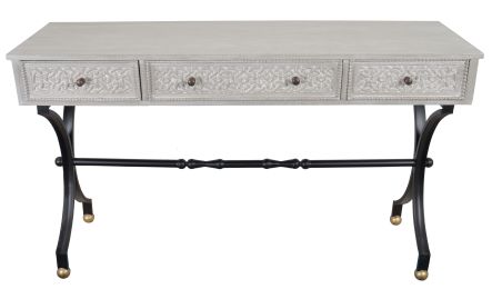 Mystique Gray Industrial Design 3 Drawer Console Table