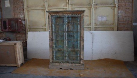 Faded Blue Rustic Wood Pantry Cabinet