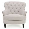 Natural Mid-Century Tufted Upholstered Club Armchair with Ottoman
