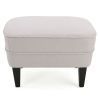 Natural Mid-Century Tufted Upholstered Club Armchair with Ottoman