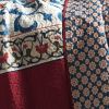 King size 3-Piece Cotton Quilt Set in Red White Blue Floral Scroll Pattern