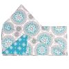 King size 3-Piece Cotton Quit Set in Aqua Blue White and Grey Floral Pattern