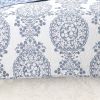 King 3-Piece Reversible Cotton Quilt Set with White Blue Floral Medallion Design