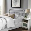 King size Vintage White Metal Headboard with Round Corners