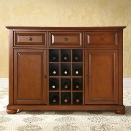 Cherry Wood Dining Room Storage Buffet Cabinet Sideboard with Wine Holder