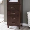 Espresso Wood Linen Tower Bathroom Storage Cabinet with Glass Paneled Door
