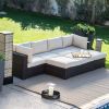 Outdoor Wicker Resin 6-Piece Sectional Sofa Patio Furniture Conversation Set with Tan Stripe Cushions