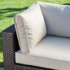 Outdoor Wicker Resin 6-Piece Sectional Sofa Patio Furniture Conversation Set with Tan Stripe Cushions