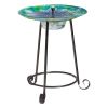 Outdoor Garden Solar Fountain Bird Bath with Peacock Glass Basin and Steel Stand