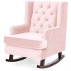 Pink Soft Tufted Upholstered Wingback Rocker Rocking Chair