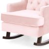Pink Soft Tufted Upholstered Wingback Rocker Rocking Chair
