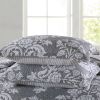 Queen 3-Piece Cotton Quilt Bedspread Set with Grey White Floral Pattern