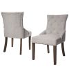 Set of 2 - Traditional Grey Linen Fabric Upholstered Dinging Chair with Nailhead Trim