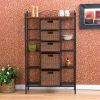 Classic Black Iron Bakers Rack with 5 Rattan Baskets
