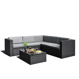 Black Wicker Resin 4-Piece Outdoor Patio Furniture Set
